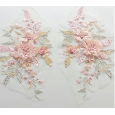 1 PC Pink Flower Craft Embellishment Garment Motif Embroidery Neckline Lace Collar DIY Sewing Trim Applique Fabric Accessory Standard