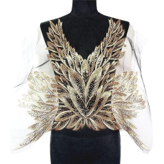 Dekorative Flicken, Stickapplikationen, Spitzenband, 57 cm, goldene Pailletten, Federblätter, schwarze Netz-Spitzenbesätze, for Aufnähen, Stickereien for Hochzeitsapplikationen, Dekoration, DIY