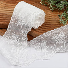 Spitzenborte zum Nähen, Spitzenband, Stickerei, 4,5 m Spitzenbordüre, 8,9 cm breit, Ösen, Bastelspitzenstoff für DIY, Handwerk, Nähen, Hochzeit, Brautdekoration, Heimdekoration, Verpackung