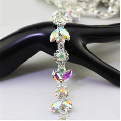 1 Yard AB Colour Glass Crystal Chain Leaves Rhinestone Trim Wedding Dress Decorative Plated Silver Crystal Chain 1 Yard AB Colour ML125