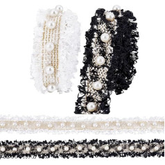 PH PandaHall 4 Yards 30 cm Lace Ribbon 2 Colours Frayed Edge Polyester Lace Ribbon with Plastic Beads Vintage Edge Trim Fabric Trim Sewing Trim for Clothing Sewing Crafts