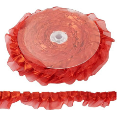 Craftdady Rotes Spitzenband mit gerüschtem Spitzenbesatz, 4,8 cm, Vintage-Satin-Organzabänder, 2-lagig, 40 mm, für Applikationen, Nähen, Hochzeitsverzierung, 21,8 Meter