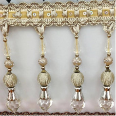 Vorhang Fransen Trim, Fransen Trim, 2 Meter, Perlenquastenfransen for Nähen von Vorhängen, Basteln, Hängen, Kristallperlen, dekoratives Besatz, Wohndekor-Zubehör(Beige)