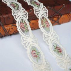 LEOXAO Decorative Patches Embroidery Applique Lace Ribbon 2 Meters Edge Trim Ribbon 3cm Wide Beige Vintage Mesh Fabric for Sewing Craft Wedding Wedding Dress