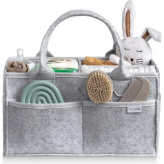 PUTSKA Baby Nappy Caddy Organiser - Nursery Storage Basket for Nappy Station, Baby Basket Shower Gift List and Registry Must-Have, Newborn Essentials, Nursery Decor for Boy or Girl - Grey, Regular