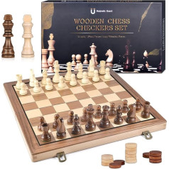 DYDHRER Chess Game, 2-in-1 Chess Board Wood High Quality, Portable Chess Board, Foldable Chess Board, Travel Chess, Chess Game Children, Magnetic Set for Party, Family Activities, 39 x 39 cm