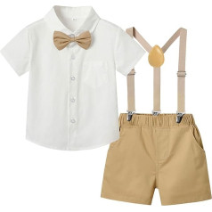 Baby Boys Gentleman Suits, Toddler Clothing Set, Short Sleeve T-Shirt + Bowtie + Shorts Christening Suit Christening Wedding Outfit