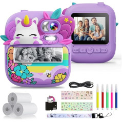 TIATUA Children's Camera, Instant Camera, 1080P 2.4 Inch Instant Camera Children with 32G Card and 3 Rolls of Printer Paper, Digital Camera Children with Colours, Gifts for Boys and Girls 3-14 Years