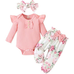 GDTOGRT Baby Girls Clothes Newborn Ruffle Romper + Floral Pants + Cute Headband Set for Girls