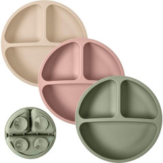 WeeSprout Baby & Toddler Suction Cups - 100% Silicone Plates Stay in Place with Suction Function, Divided Design for Picky Eaters, Dishwasher and Oven Safe - Pack of 3