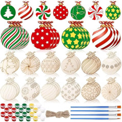 Cinnvoice 60 Stück Holz-Weihnachts-Bastelarbeiten für Kinder, DIY, Malen, Weihnachtsschmuck, blanko, unlackierte Holzausschnitte, Formen, Scheiben, hängende Verzierung für Weihnachtsbaum, Urlaub,