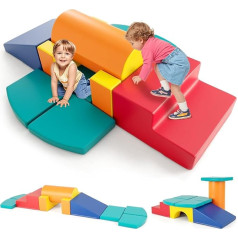 COSTWAY 10 Pieces EPE Foam PU Cover Motor Skills Module for Babies with Slide & Self Adhesive Fixings Indoor Educational Toy Crawling