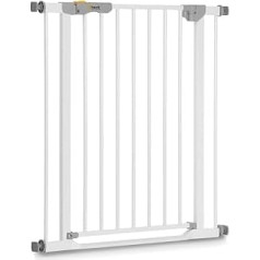 Hauck Clear Step Autoclose Safety Gate for Widths 75-80 cm, Ultra Flat Threshold, Automatic Closing Mechanism, No Drilling, One-Handed Opening, Metal, White