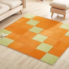 Pack of 16 12 x 12 inch Interlocking Foam Carpet Tiles, Fluffy EVA Puzzle Foam Floor Mat, 1 cm Thick Soft Play Mats for Interior Decoration (Colour: Green + Orange)