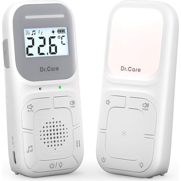Dr.Care Neo Baby Monitor Audio without Camera, 300 m Range Baby Monitor, 2-Way Audio, White Noise, VOX, Night Light, Lullabies, Quiet Vibration Alarm, High-Quality Speaker & Microphone, No WiFi