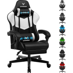 LUCKRACER Gaming Chair with Footrest Office Chair Ergonomic with Adjustable Lumbar Cushion, Pillow Gaming Chair, Height-Adjustable Gamer Chair, 150 kg Load Capacity, White