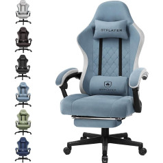 GTPLAYER Gaming Chair, Ergonomic Gaming Chair, Desk Chair with Fabric Surface, Spring Seat Cushion, Connecting Armrests and Footrest, Light Blue