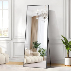WOLIBEER Large Full Body Mirror 179 x 65 cm, Full Length Mirror with Aluminium Frame, Black, Rectangular Wall Mirror, Standing Mirror, Mirror for Bedroom, Living Room, Dressing Room, Hallway