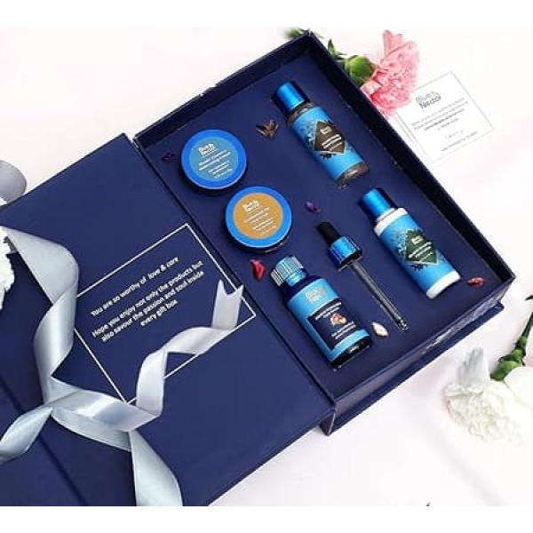Blue Nectar Contemporary Glow Gift Set for Men and Women, Oil-Free Serum, Gel Scrub, Face Wash, Face Cream and Face Lotion, 5 Pack, Perfect Anniversary and Birthday Gift