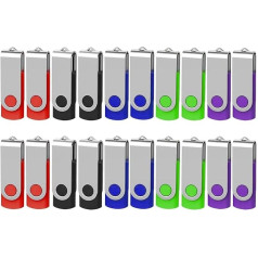USB Sticks 8 GB Pack of 20 Multi-Coloured AreTop Memory Stick USB 2.0 Pen Drives 360° Rotatable Metal Design with Lanyards for Data Storage
