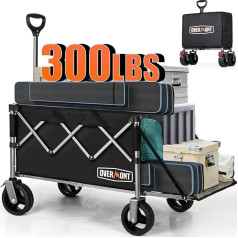Overmont Foldable Handcart with Foldable Tailgate - All Terrain Wheels - 200L Large Capacity with Side Pockets Drink Holder Adjustable Handle - Up to 120 kg Load Capacity Black
