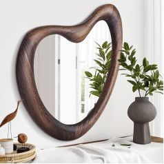 HLFMVWE Irregular Wall Mirror Wooden Frame Asymmetric Large 65x45cm Wall Mounted Modern Decorative for Bathroom Vanity Living Room Bedroom Hallway Entryway Rustic