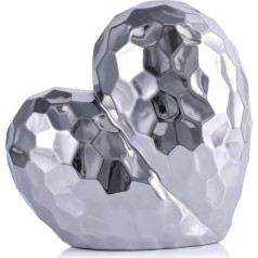 Eachave Ceramic Heart Sculpture in Silver - Modern Living Room & Office Decoration, Table Decoration for Weddings & Events - Romantic Gift, 20 cm Height Tilt Heart Silver