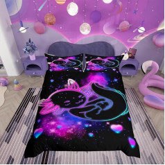 Kids Cute Axolotl Bedding Set Girls Glitter Cartoon Salamander Comforter Cover Boys Teen Purple Blue Galaxy Axolotl Duvet Cover Toddler Kawaii Reptile Animal Bedspread Cover Single Size 2 Pieces