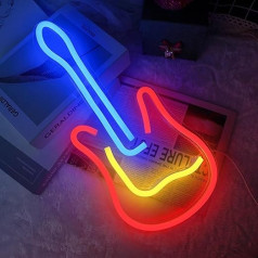 3D Guitar Neon Sign 18 Inch Guitar Neon Lights for Music Studio Home Bedroom Bar Club Hotel Pub Cafe Wall Art Man Cave Party Night Light Powered by USB