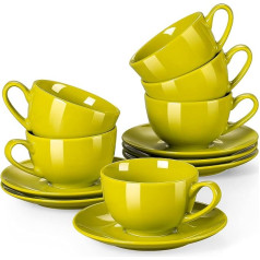 LOVECASA Sweet 12-Piece Porcelain Coffee Set with Saucers, Green, 230 ml