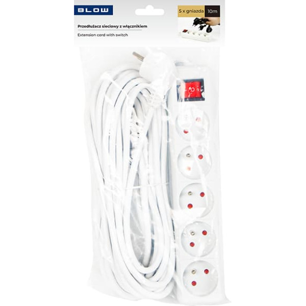 98-790# Pagarinātājs pr-570wsp 5 ligzdu ar zemējumu+slēdzis 10m balts (3x1,5mm)