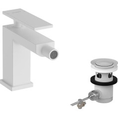 hansgrohe Tecturis E - Bidet Tap with Pop-Up Drain, Bathroom Tap with Spout Height 101 mm, Single Lever Bidet Mixer, Matt White