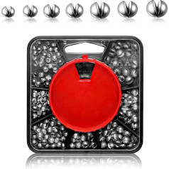 Angelblei, 100 Stück Bleischrot Angeln, Schrotblei Angeln mit Aufbewahrungskiste, Herausnehmbare Blei Gewicht, 5 Größen Bleischrot Sortimentsdose（0.3g/0.5g/0.6g/0.8g/1g）