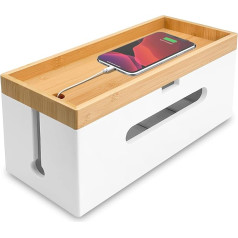 Otauoaea Wooden Cable Box (White/Large) Made of Sustainable Bamboo - Cable Management Box for Tangle Cable Hiding - Socket Box Cable Collector Cable Organiser Box