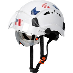 Aolamegs Safe Hard Hats Construction OSHA Approved Double Visor - Cascos De Construccion White Safety Helmet with Clear and Tinted Visor, Construction, Safety Helmet with Chin Strap, 6pt