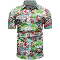 fohemr Men's Christmas Festival Baroque Shirt Buttons Santa Claus Printed Short Sleeve Party Shirt