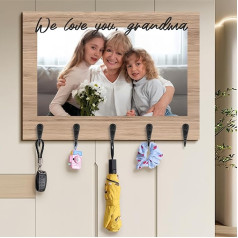 Drawelry Personalised Wooden Key Hook with Photo Name Engraving Key Holder 4 Keys Hanger Hook Hallway Door Wall Decoration Key Holder Board Birthday Gift for Family Friends Spouse (B2)