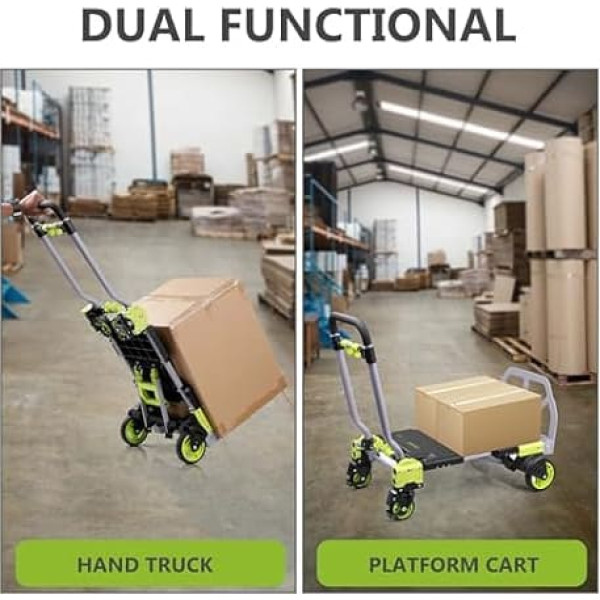 Crystals® Robuste 2-in-1 faltbare Sackkarre - Handwagen mit 360° drehbaren Rädern (120 kg Kapazität)