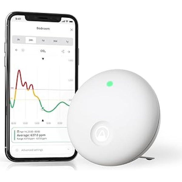 Airthings 321 Wave Enhance Compact Indoor Air Quality Monitor (CO2, VOC, Humidity, Temperature, Pressure and Ambient Noise and Light Sensors) for Bedroom and Study