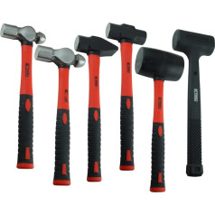 K Tool International 71770 6-teiliges Hammer-Set für Garagen, Reparaturwerkstätten und Heimwerker, Karbonstahl, geschmiedeter, wärmebehandelter Fiberglasgriff, TPR-Griff, Schlitten, Kreuzstifte,