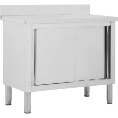 Willood Work Cabinet with Sliding Doors 100 x 50 x (95-97) cm Stainless Steel Work Table Worktop Stainless Steel Cabinet Gastro Cabinet Sliding Door Cabinet