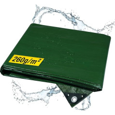 horizont Tarpaulin Waterproof 260 g/m² 8 x 10 m with Tear-Resistant Eyelets, Sandpit and Pool Cover, Fabric Tarpaulin for Car, Motorcycle, Bicycle - Windproof Cover Film for Outdoor Use, Green
