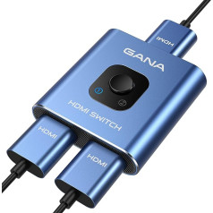 GANA 4K@60Hz Bi-Directional Aluminum 2 in 1 Output Manual HDMI Switch Compatible with Xbox PS5/4/3 Blu-Ray Player Fire Stick Roku Black (Supports 1 Screen at a Time)