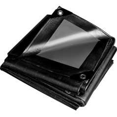 Wellmall-hula Fabric Tarpaulin Black Tarpaulin with Eyelets 260 g/m² Tent Waterproof Truck Protective Tarpaulin All-Purpose Tear-Resistant UV Cover Film for Garden Furniture Trampoline Roof Car Wood