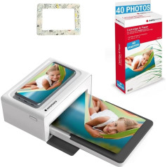 AGFA Photo Realipix Moments Printer Pack + Cartridges and Paper for 40 Photos + Pretty Magnetic Frame - Bluetooth Photo Printing 10 x 15 cm, iOS and Android, 4Pass Thermal Sublimation - White