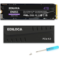 Ediloca Internal Gaming SSD with Heatsink, 4TB up to 7400MB/s, PCIe Gen4, NVMe1.4 M.2 2280, 3D NAND TLC, Internal Solid State Drive, 4GB DRAM Cache Configure, Compatible with PS5 and PC(EN855)