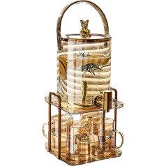 Getränkespender-Set aus Glas mit Ständer, 3,5 l Fassungsvermögen, inklusive 4 Gläsern, Kaltgetränkespender mit Wasserhahn, für Partys, Cocktails, Saft, hochtemperaturbeständig, goldfarben