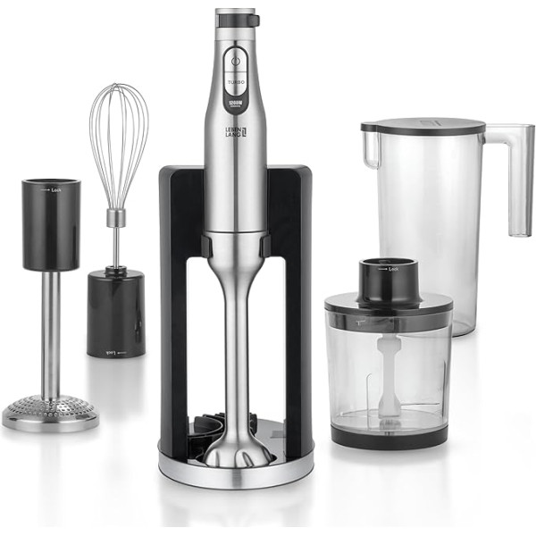 LEBENLANG Premium 1200 W Hand Blender Set – Includes 5 x Accessories & Splash Guards I Continuously Adjustable & Turbo I Electric Hand Blender Purée Wand Stainless Steel Wand Mixing Rod Purifying Wand