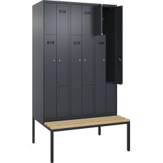 kaiserkraft | Z-Spind Evolo Plus Sitzbank | 3 Abteile | grau | B 1200 mm | Zylinderschloss | mit untergebauter Sitzbank | Buche