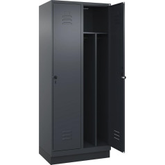 C + P Möbelsysteme C+P | Schwarz-Weiß-Spind Classic Plus | schmal | 2 Abteile | Trennwand verkürzt | grau | B 800 mm | mit Bodensockel | Drehriegel | Trennwand mittig